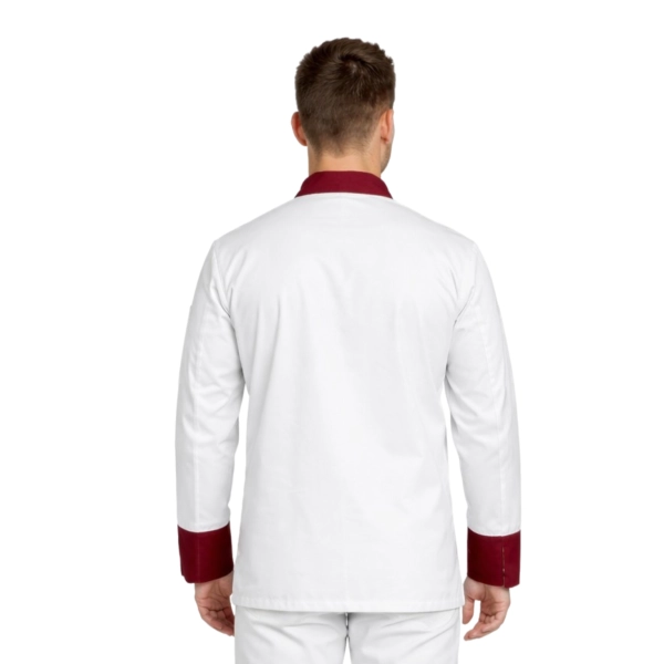 Bluza kucharska biała długi rękaw wstawki bordowe roz.3XL